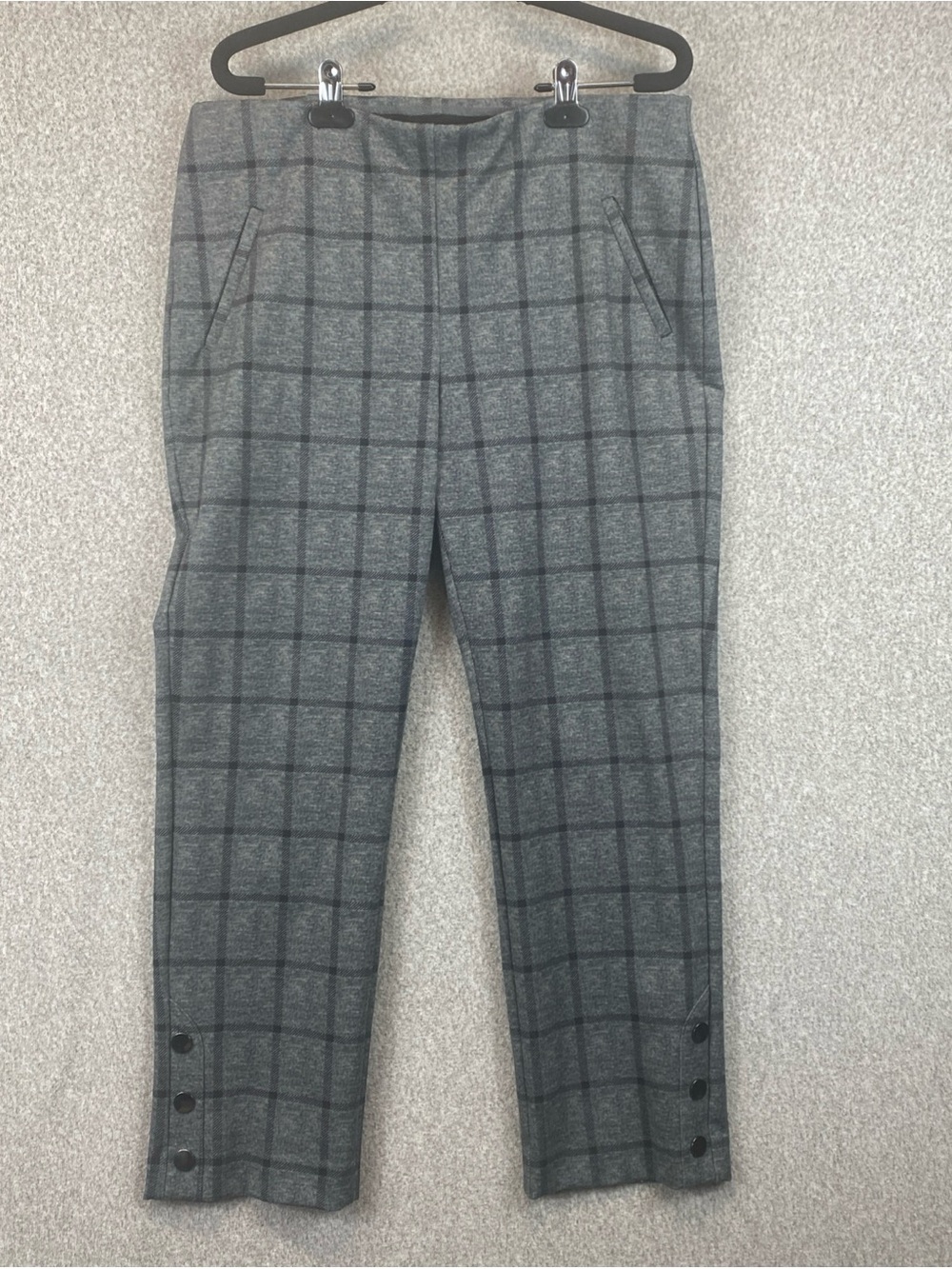 Chico's So Slimming Pants Size 2(L) Window Pane Plaid Pull On Stretchy Office